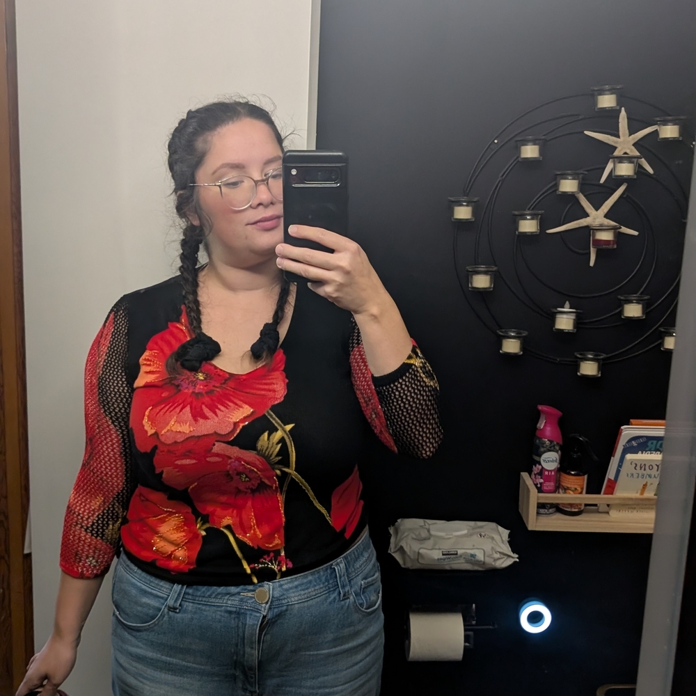 Floral Long Sleeve Top - Black and Red